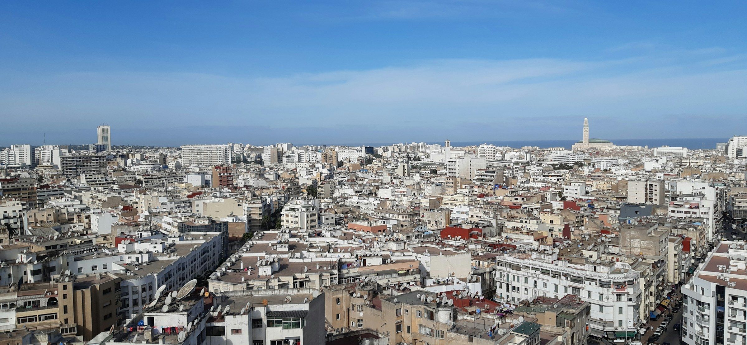Aerial view of Casablanca, its buildings and neighbourhoods