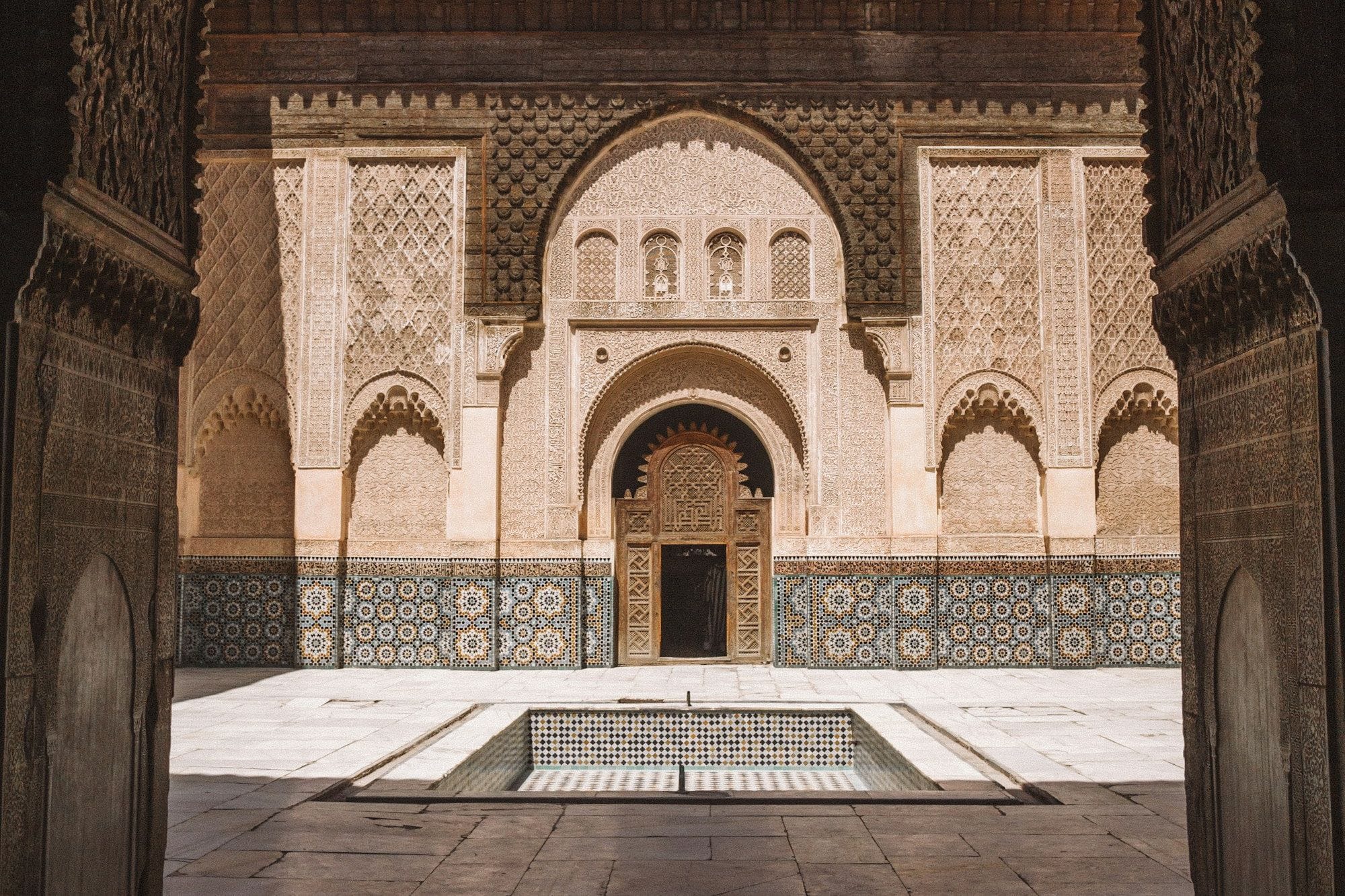 The courtyard of the Ben Youssef Madrasa in Marrakech